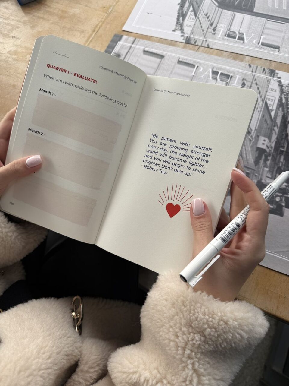 Planner open to a journal page