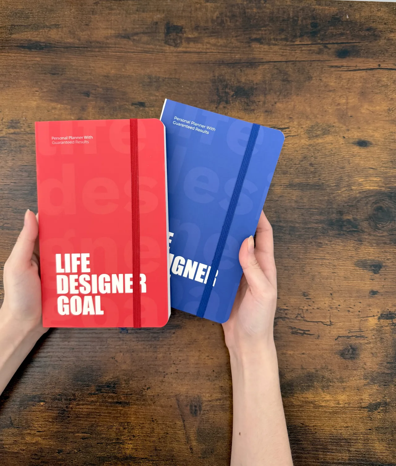 Life Designer GOAL planners in red and blue